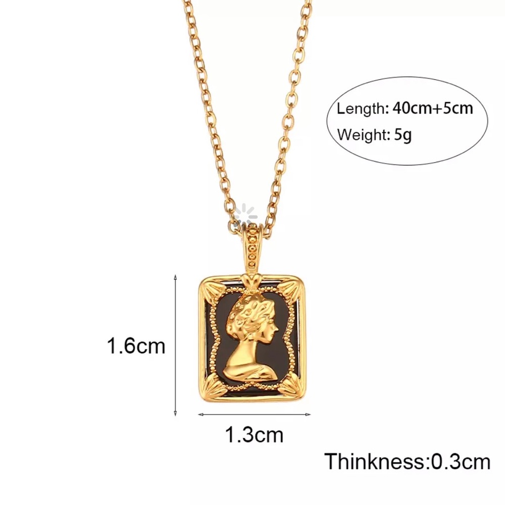 New Queen 18K Gold Black Square Pendant Necklace, nice Necklace, cute Necklace - Picture 7 of 7